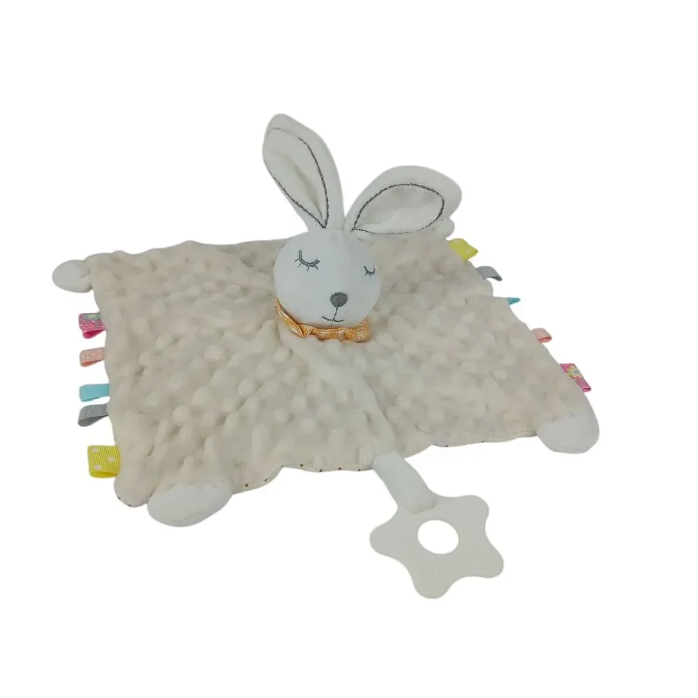 White Bunny Rabbit Soothing Sensory Fabric Lovey Security Blanket Teether